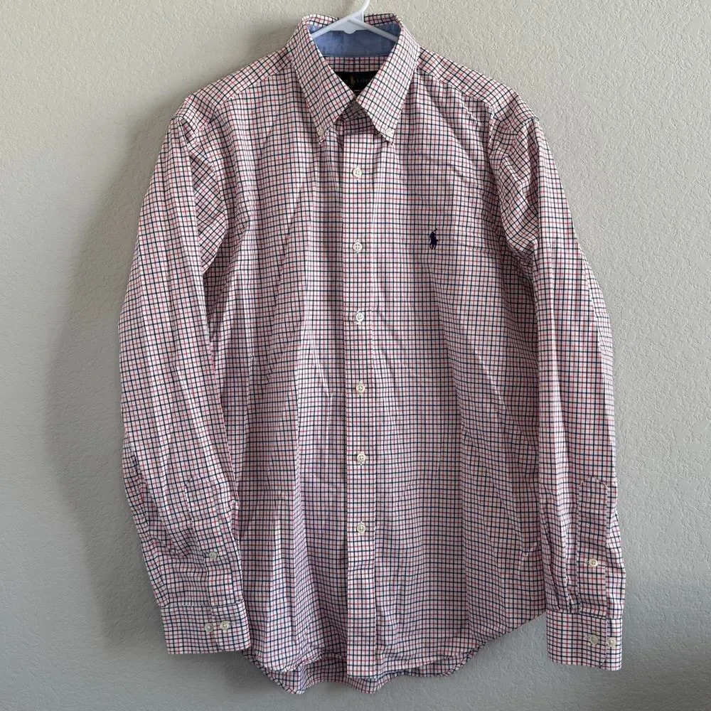 Ralph Lauren Button Down Shirt Long Sleeve Checkered Size Medium EUC 100% Cotton - Picture 1 of 5